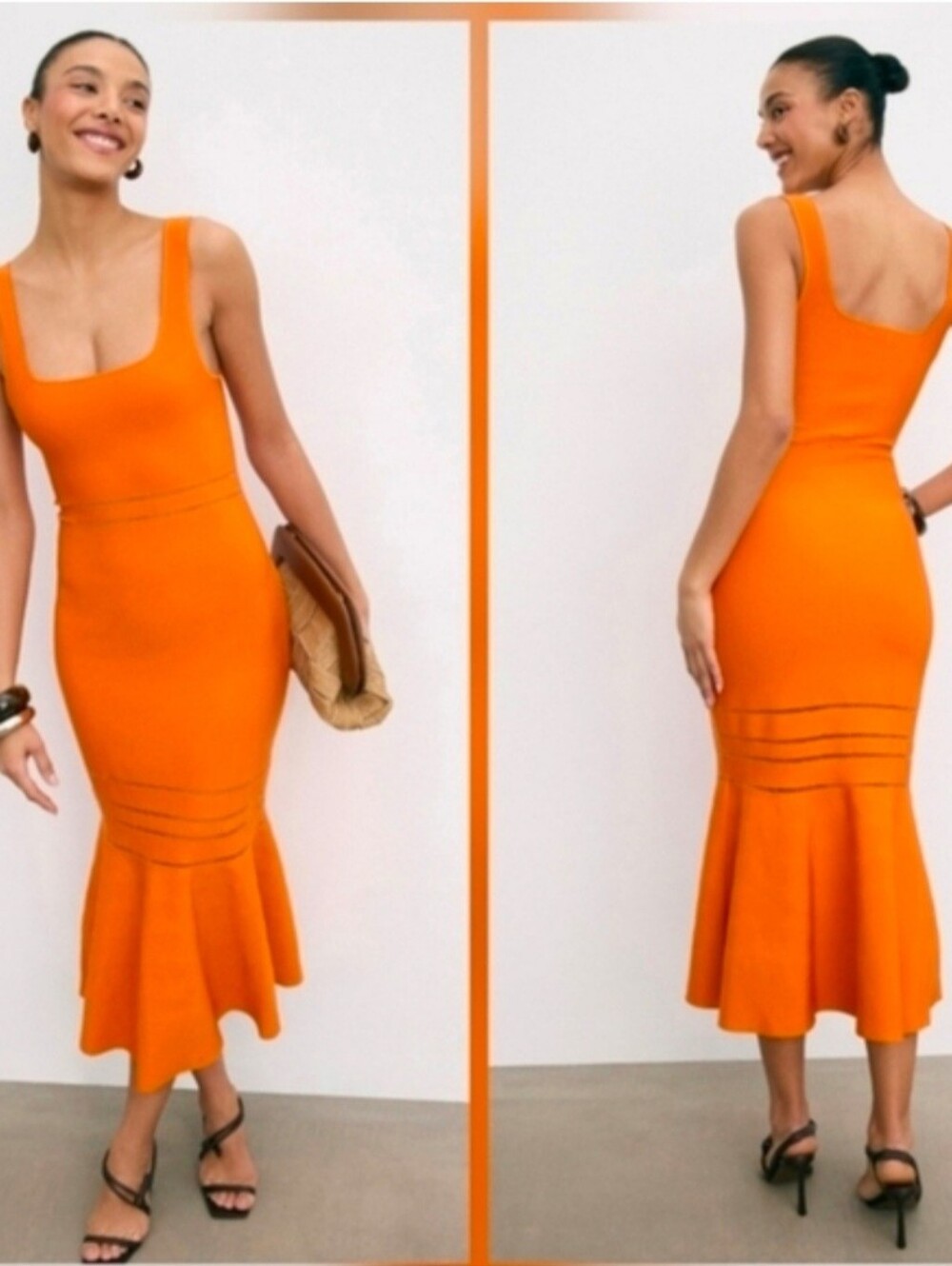 SIMKHAI Louella Midi Casual Dress Square Neck Sleeveless Pull-on Size XS Mermaid